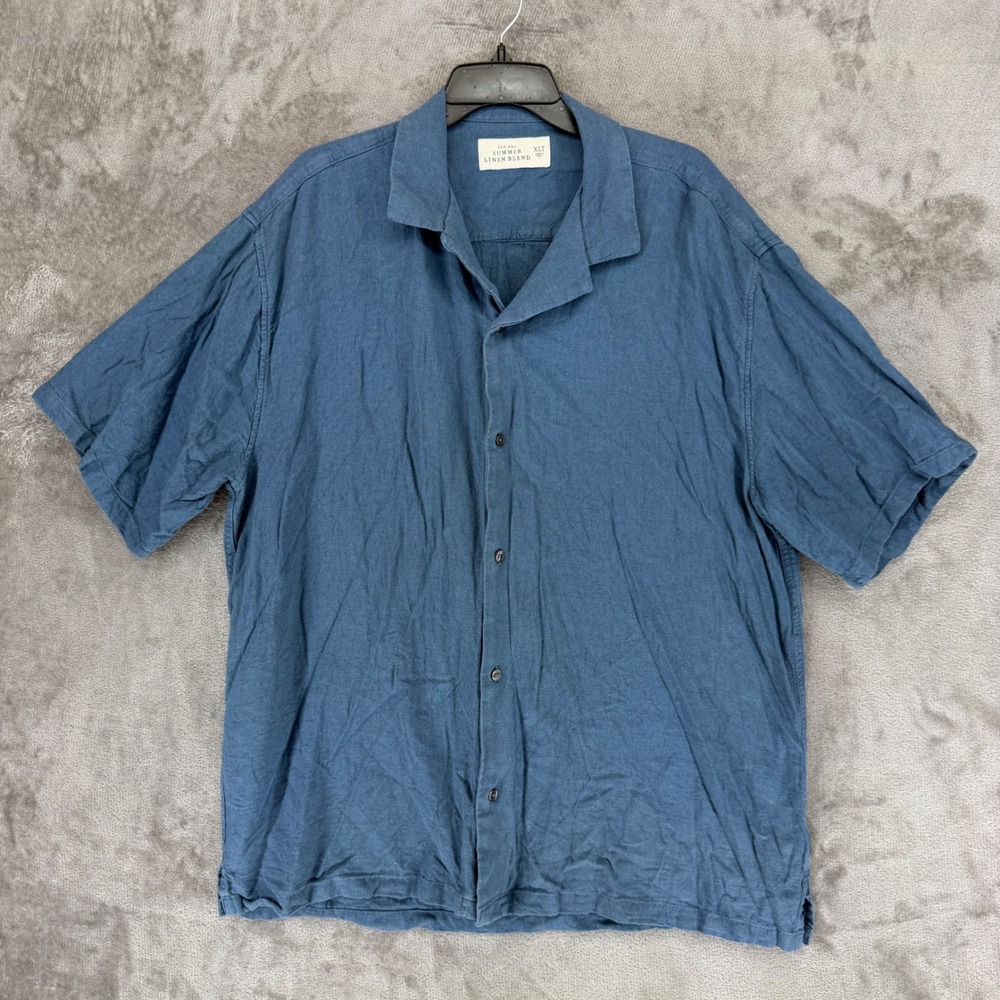 Abercrombie & Fitch Linen Shirt Mens XLT Summer Linen Blend Blue Button-Down EUC